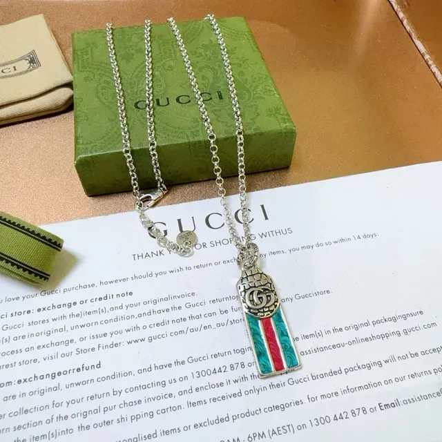 Gucci Ophidia Verde Roja Plateada Cadena Rayas Esmaltadas Colgante 7