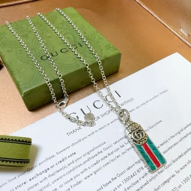 Gucci Ophidia Verde Roja Plateada Cadena Rayas Esmaltadas Colgante 9