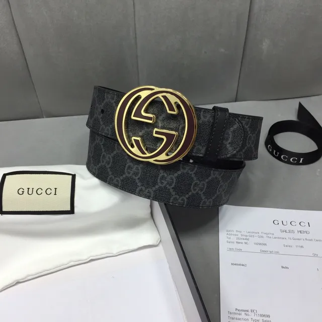 Gucci Ophidia Interlocking G Buckle Black GG Supreme Leather Belt 2