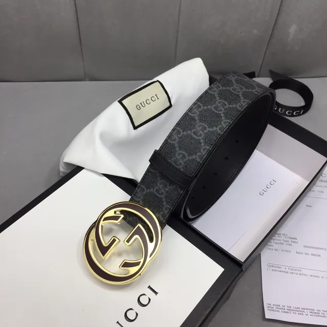 Gucci Ophidia Interlocking G Buckle Black GG Supreme Leather Belt 4