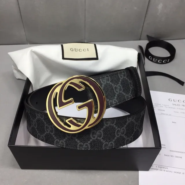 Gucci Ophidia Interlocking G Buckle Black GG Supreme Leather Belt 5