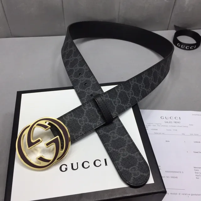 Gucci Ophidia Interlocking G Buckle Black GG Supreme Leather Belt 6