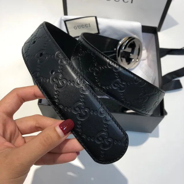 Gucci Ophidia Interlocking G Buckle Black Leather Belt 4