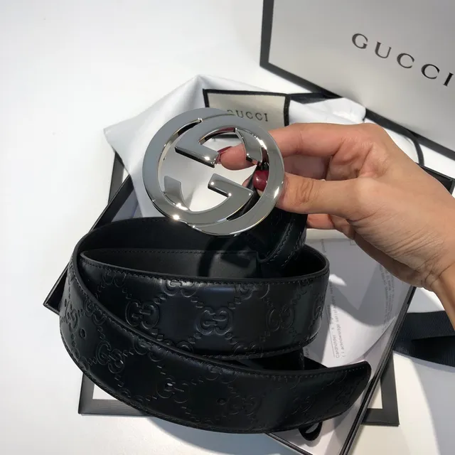 Gucci Ophidia Interlocking G Buckle Black Leather Belt 6