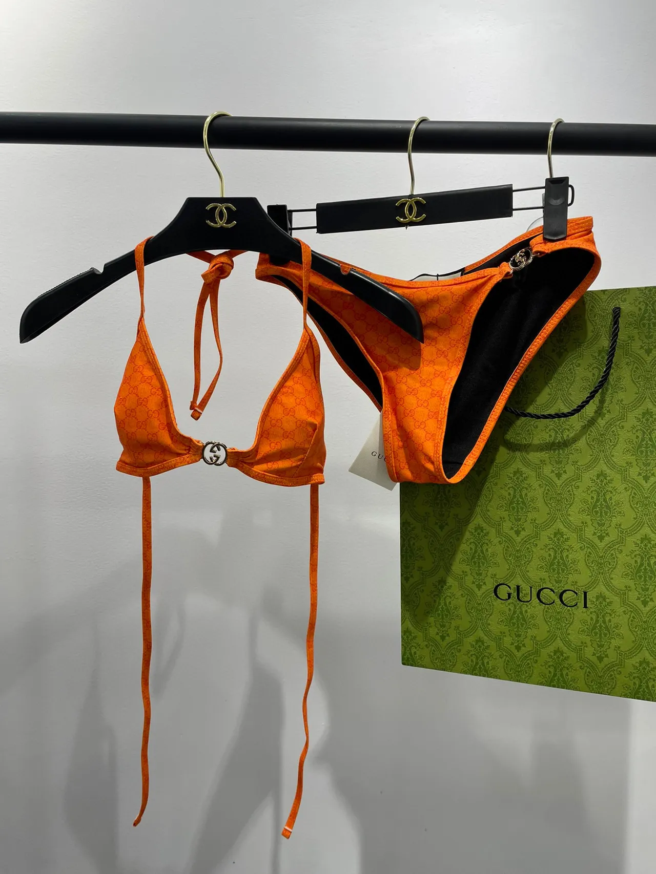 Gucci Orange Monogram-Print Halter-Neck Swimwear 6