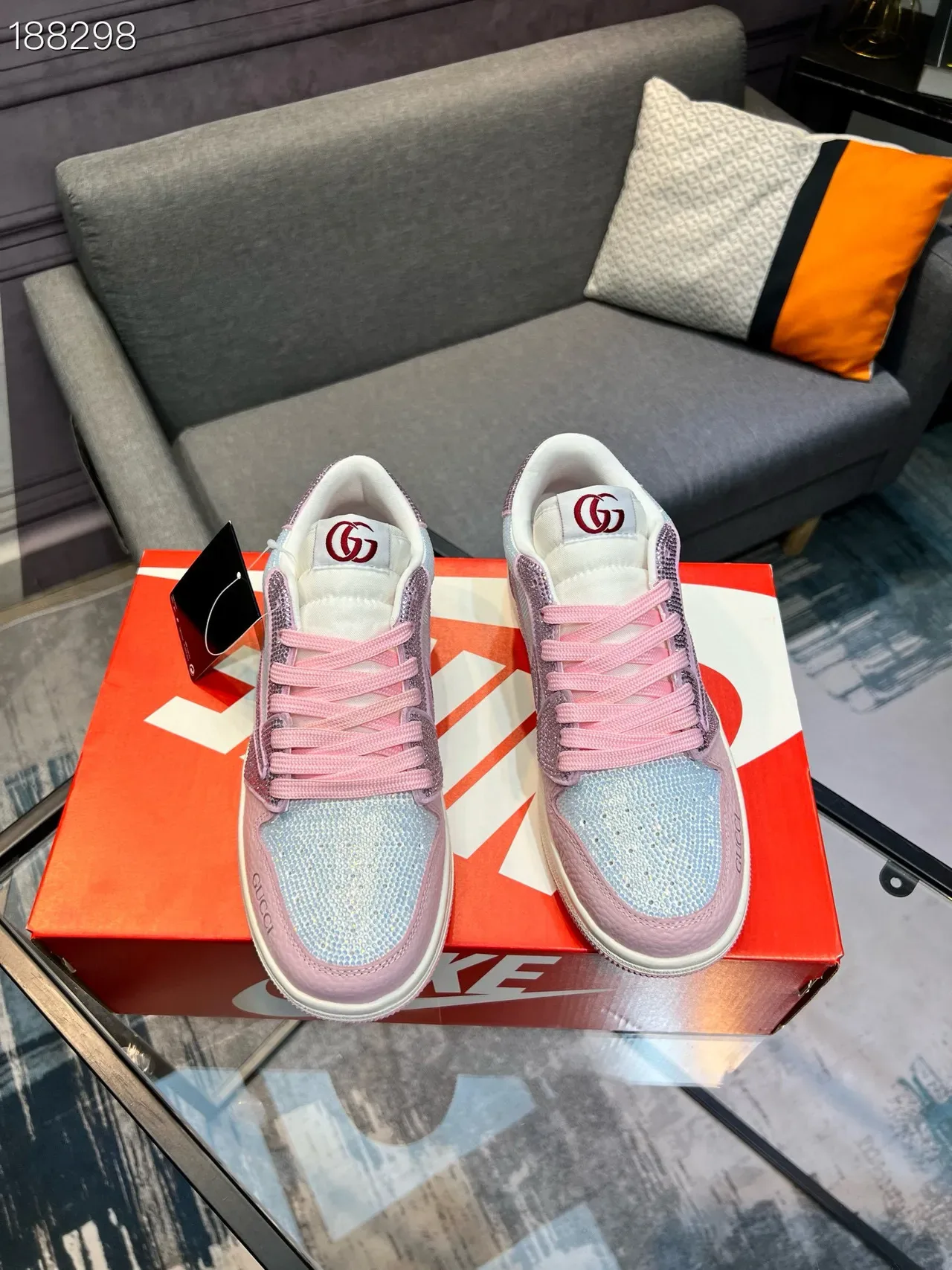 Gucci Tênis Lifestyle Rosa Prata com Cristais Malha Iridescente 7
