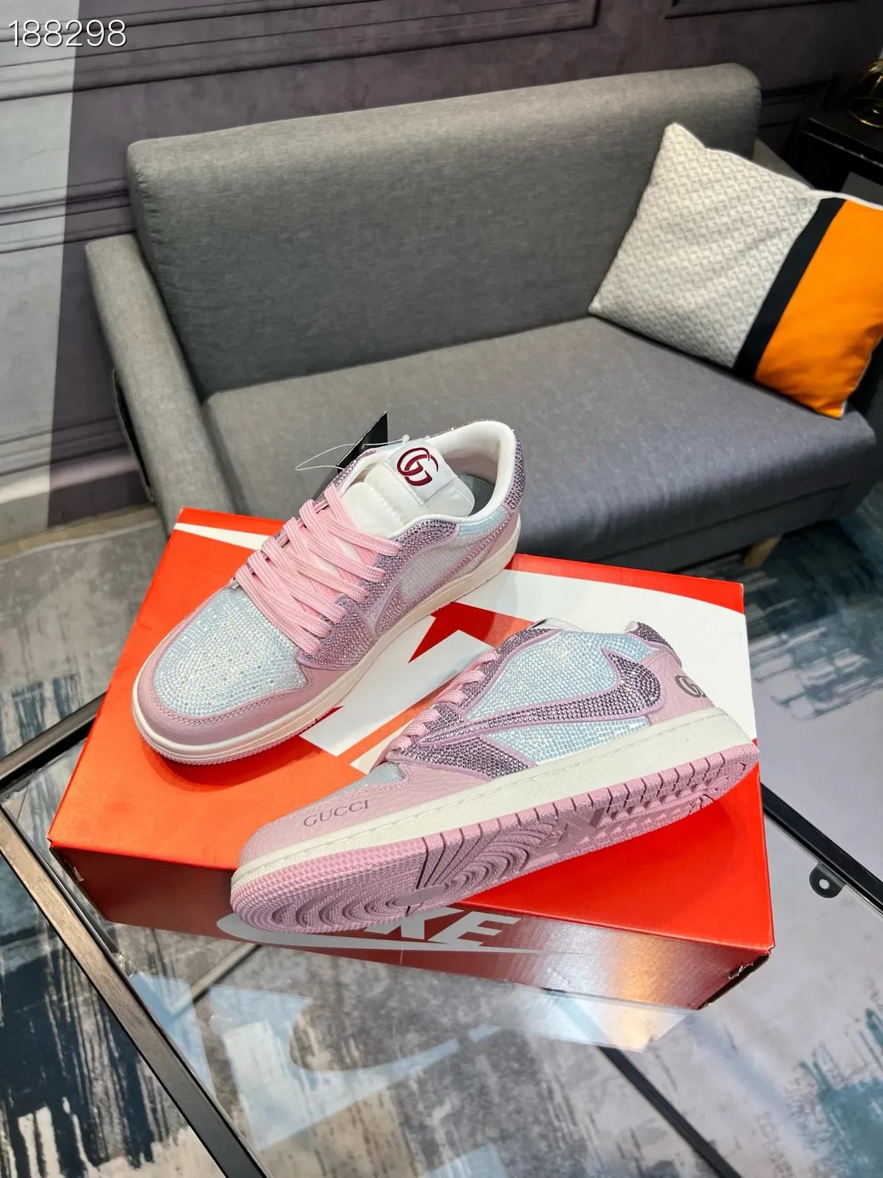 Gucci Tênis Lifestyle Rosa Prata com Cristais Malha Iridescente 8