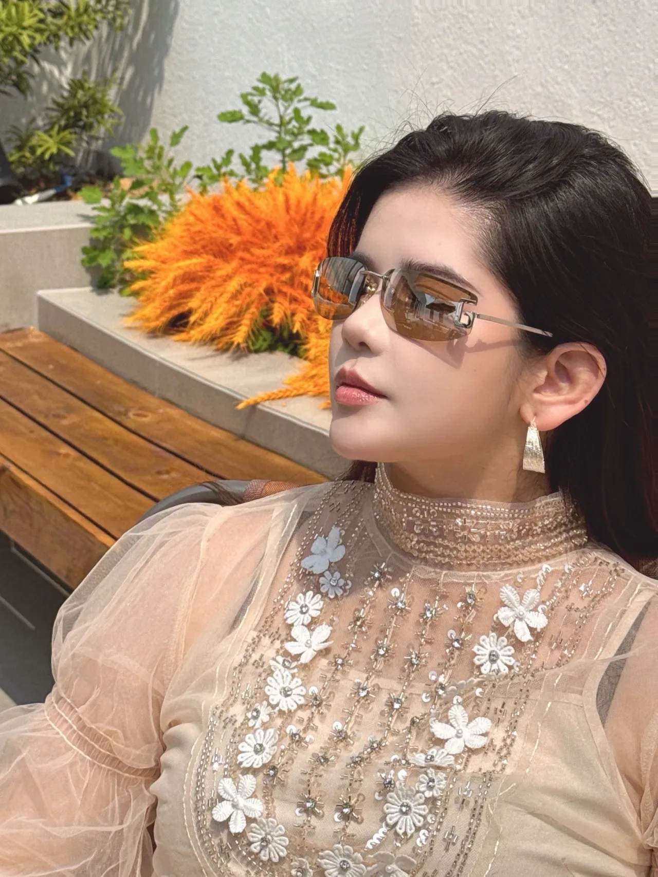 Gucci نظارات شمسية وردية فضية بدون إطار 2