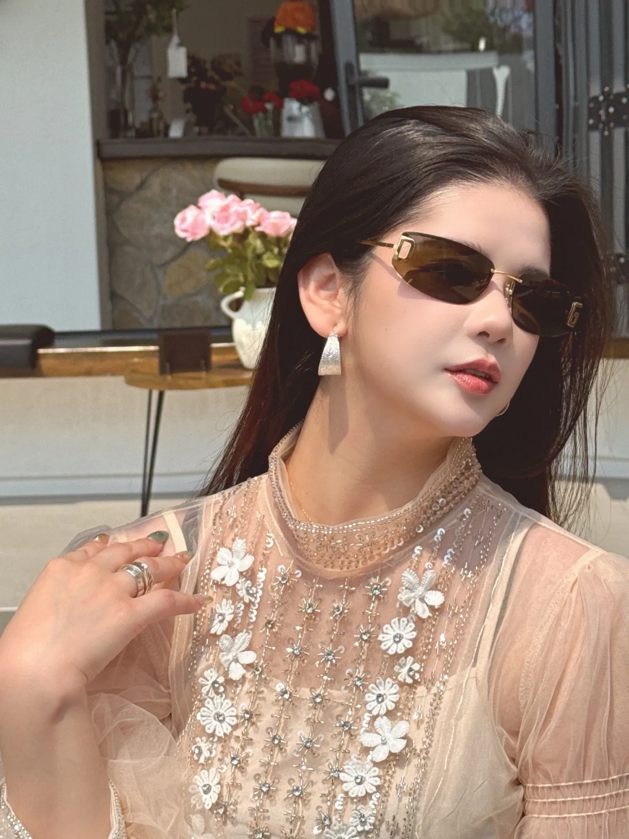 Gucci نظارات شمسية وردية فضية بدون إطار 3