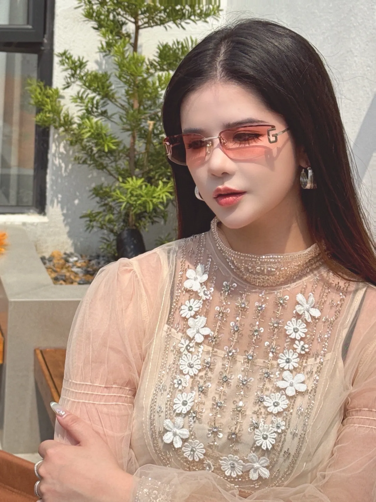 Gucci نظارات شمسية وردية فضية بدون إطار 7