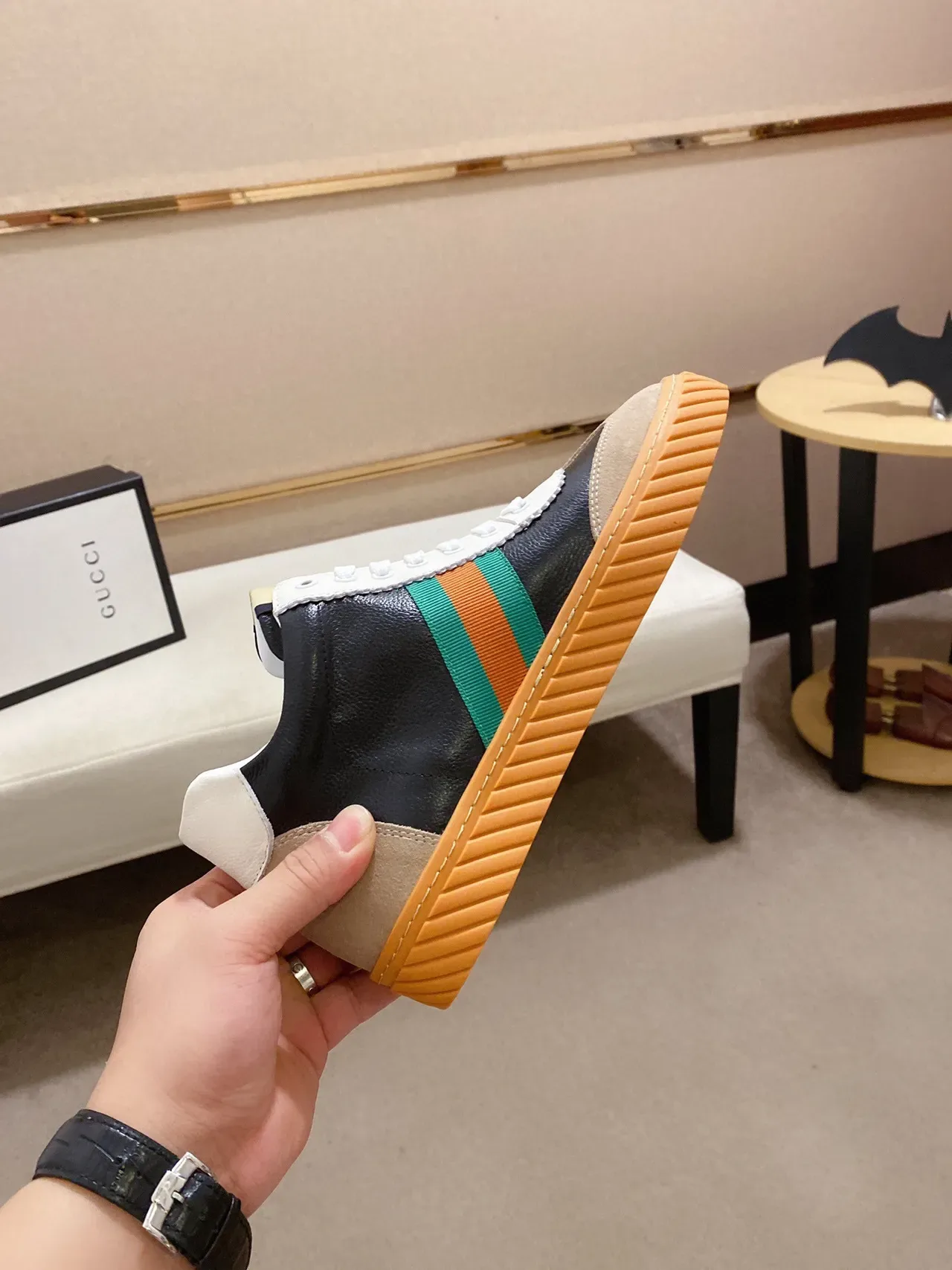 Gucci Rhyton काले भूरे हरे नारंगी Web Stripe लाइफस्टाइल स्नीकर 6