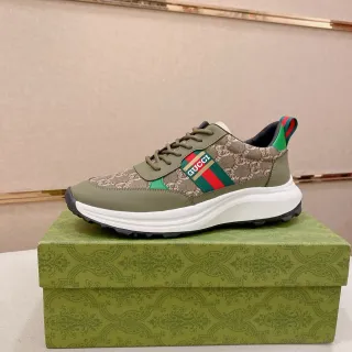 Gucci Rhyton Olive Green Monogram Canvas Chunky Sneakers