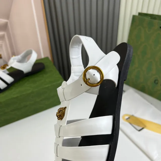 Gucci Rhyton White Leather Gladiator Sandals 3