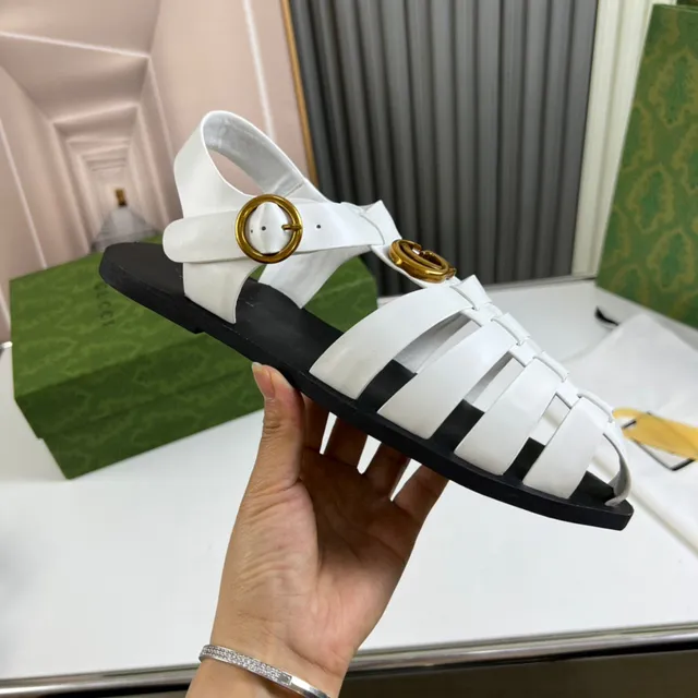 Gucci Rhyton White Leather Gladiator Sandals 4