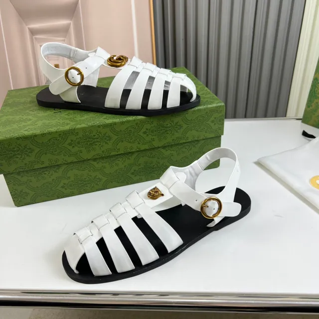 Gucci Rhyton White Leather Gladiator Sandals 7