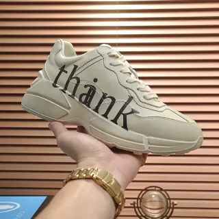 Gucci Screener Beige Black Sole Leather Upper Chunky Sneakers