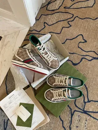 Gucci Screener bege Monogram Canvas Green-Red Web High-Top Lifestyle Sneakers 3