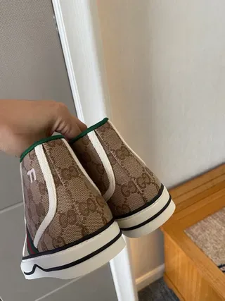 Gucci Screener bege Monogram Canvas Green-Red Web High-Top Lifestyle Sneakers 6