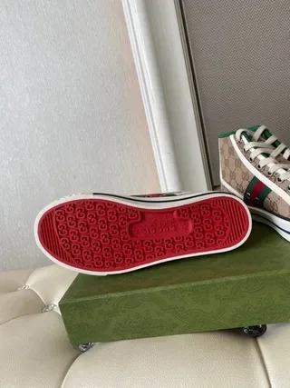 Gucci Screener bege Monogram Canvas Green-Red Web High-Top Lifestyle Sneakers 8