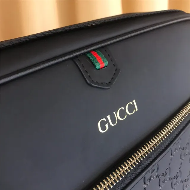 Gucci Screener কালো সোনালি উৎকীর্ণ GG মনোগ্রাম সামনের জিপের পকেট কাঁধের ব্যাগ 3