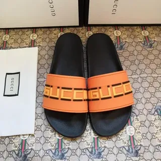 Gucci Screener Negro Naranja Suela de Goma Moldeada Correa de Logo Ancha Zapatillas