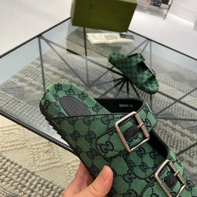 Gucci Screener Verde GG Monogram Zapatillas de Doble Hebilla 3