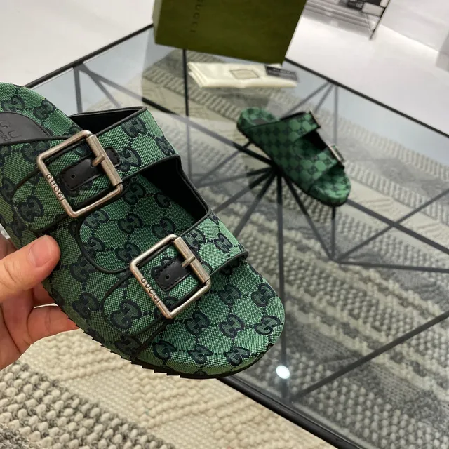 Gucci Screener Verde GG Monogram Zapatillas de Doble Hebilla 4