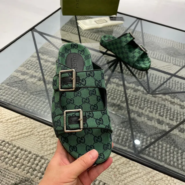 Gucci Screener Verde GG Monogram Zapatillas de Doble Hebilla 5