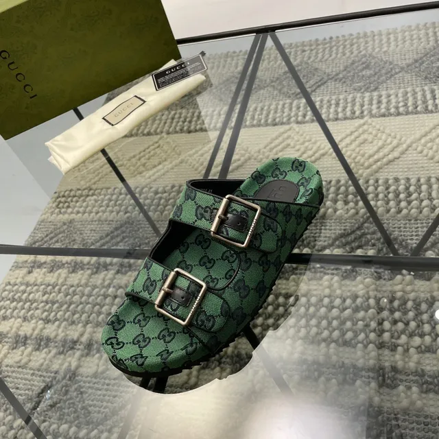 Gucci Screener Verde GG Monogram Zapatillas de Doble Hebilla 6