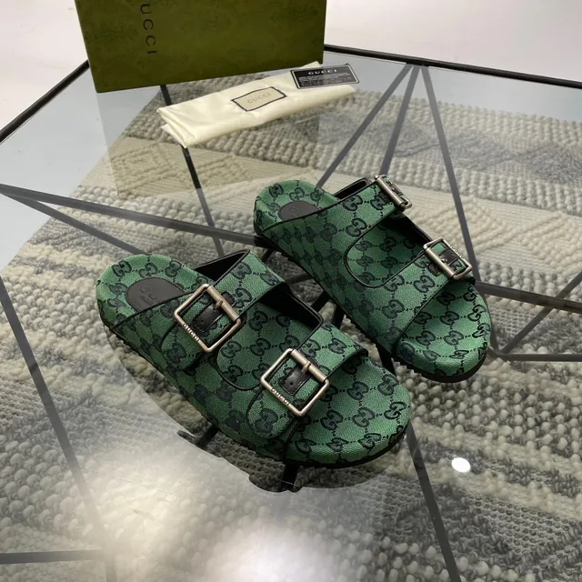 Gucci Screener Verde GG Monogram Zapatillas de Doble Hebilla 7