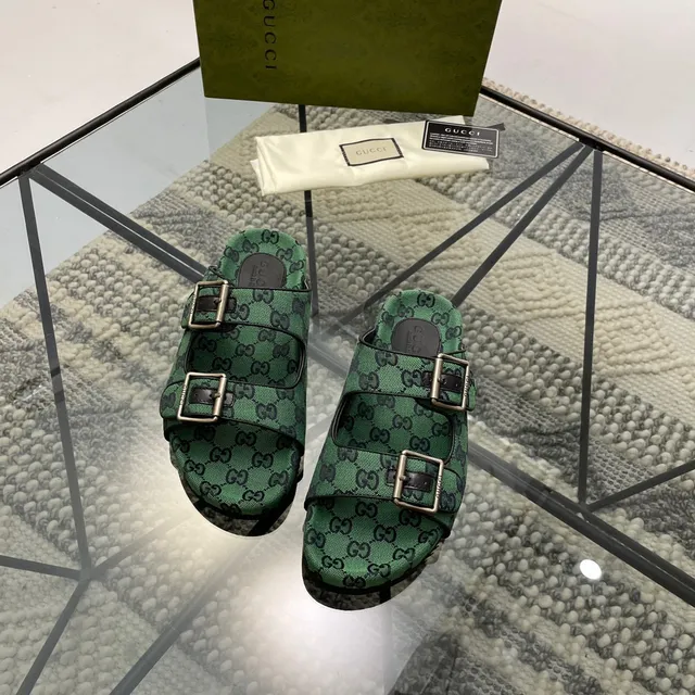 Gucci Screener Verde GG Monogram Zapatillas de Doble Hebilla 9