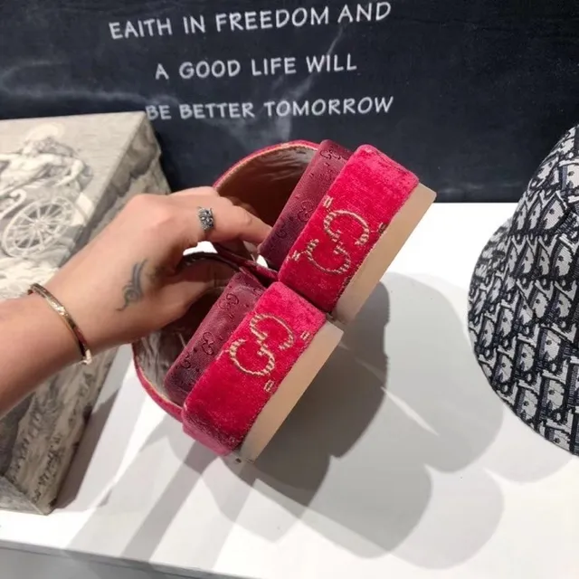 Gucci Screener Red Velvet Interlocking G Monogram Slippers 6