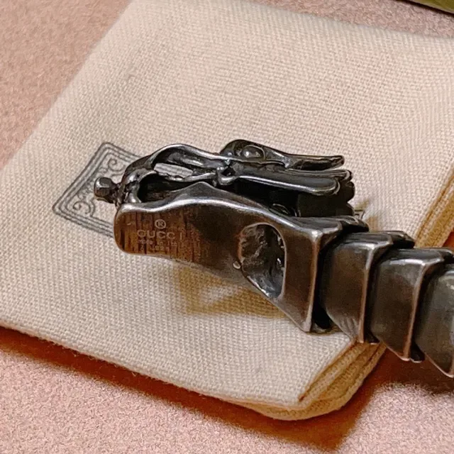Gucci Silver Articulated Scale-Link Sculpted Dragon Head Clasp Bracelet 3