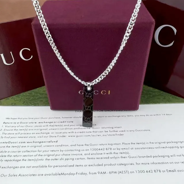 Gucci Pulseira Corrente Curb Prata e Preto com Placa 4
