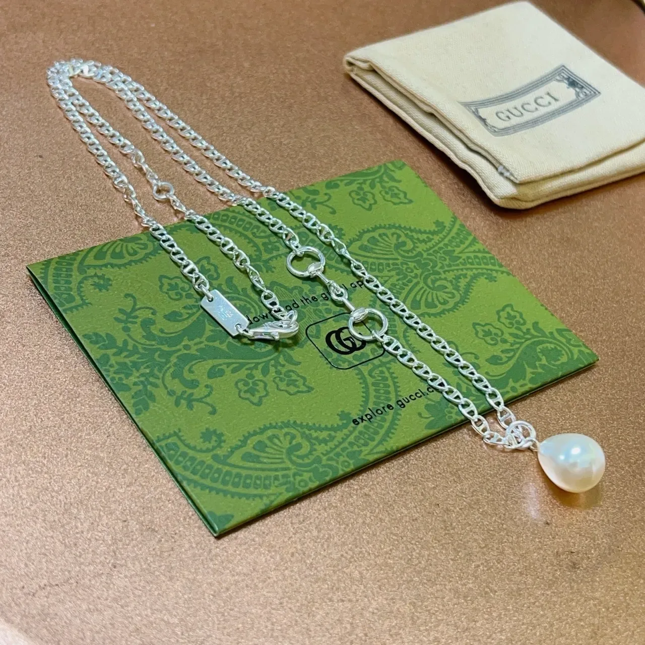 Gucci Collier Chaîne Argent Pendentif Perle Simple 3