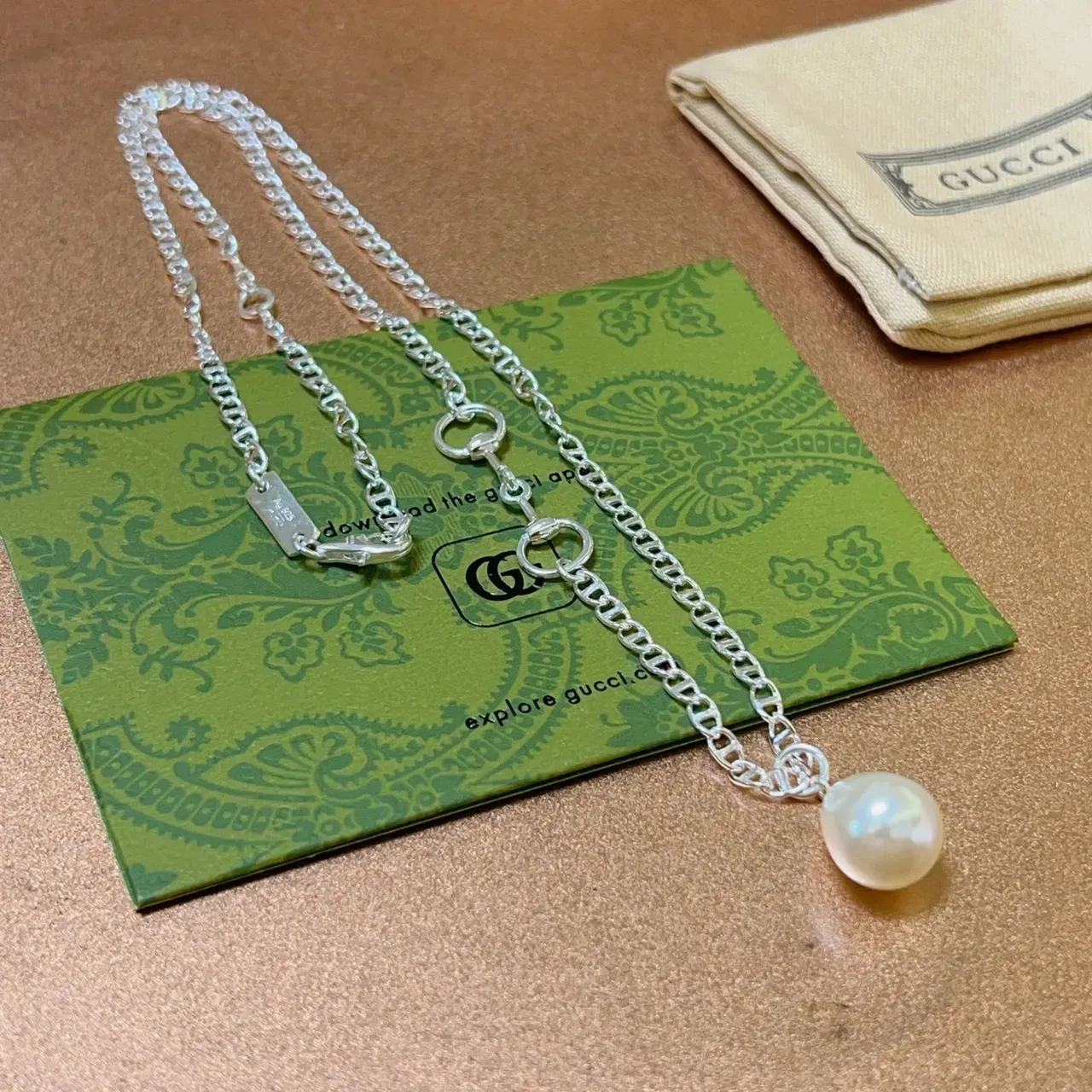 Gucci Collier Chaîne Argent Pendentif Perle Simple 7