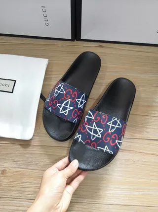 Gucci Slide Black and Navy GG Star Print Slippers 3