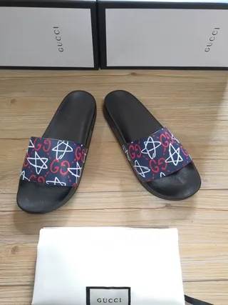 Gucci Slide Black and Navy GG Star Print Slippers 4