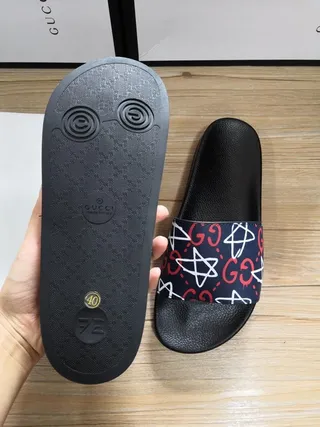 Gucci Slide Black and Navy GG Star Print Slippers 5
