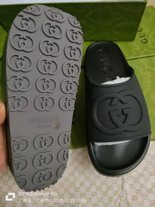 Gucci Slide Black Molded Rubber Interlocking G Logo Slippers 8