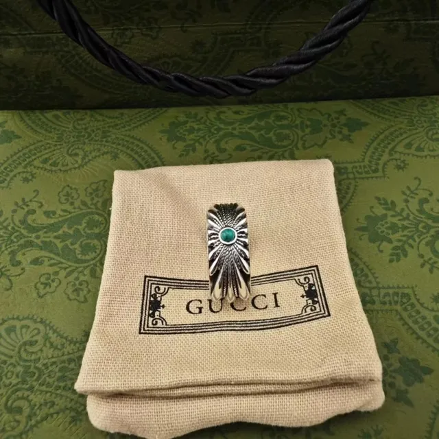 Gucci Sunburst-Engraved Turquoise Cabochon Ring 6