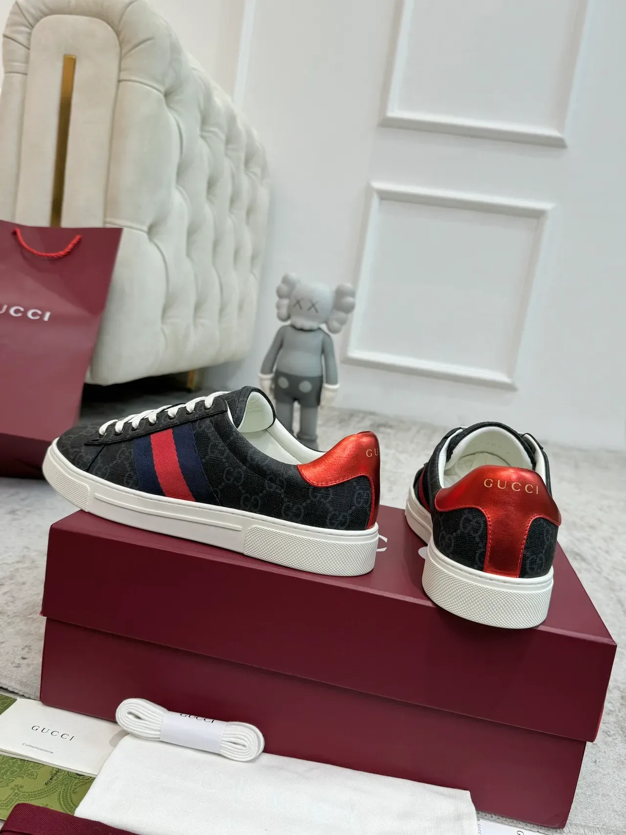Gucci Tennis 1977 Black Red Web Stripe Lifestyle Sneakers 3