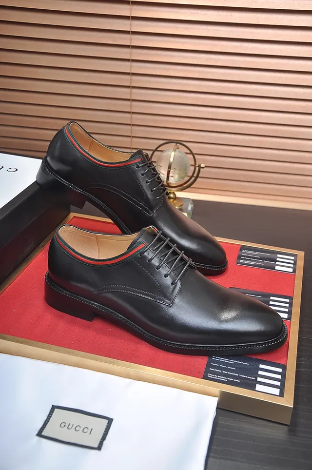 Gucci Web-Trimmed Oxford أسود أحمر كاب توي كولار أكسفورد أحذية 4