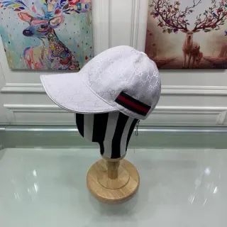 Gucci White Black GG Monogram Jacquard Web Stripe Accent Baseball Cap