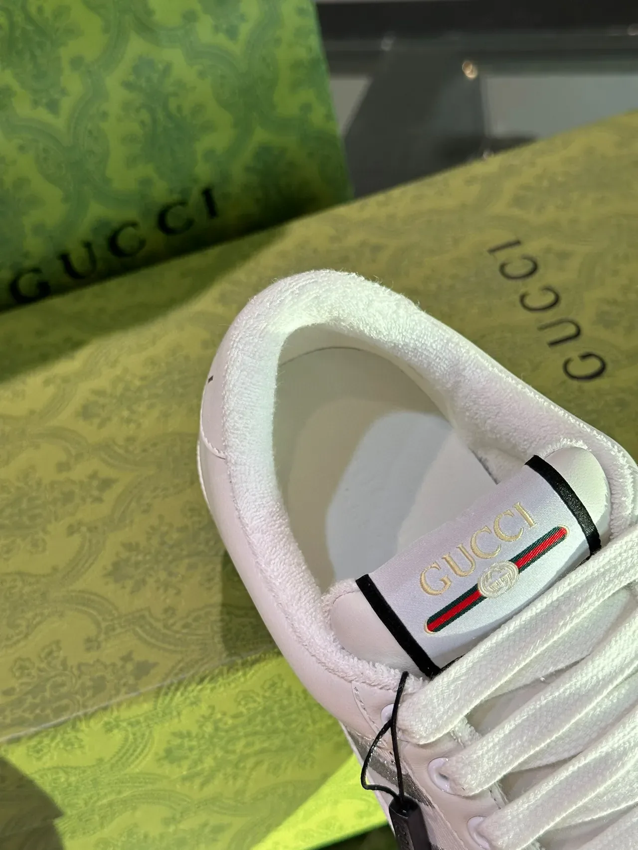 Gucci White Crystal-Studded Metallic Stripe Lifestyle Sneakers 9
