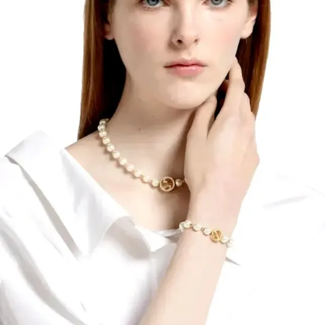 Gucci White Gold Pearl Strand Hardware Bracelet 3