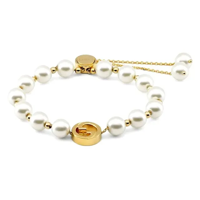 Gucci White Gold Pearl Strand Hardware Bracelet 9