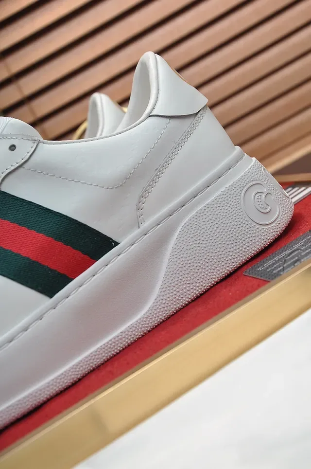 Gucci White Green Leather Web Stripe Side Panel Lifestyle Sneakers 2