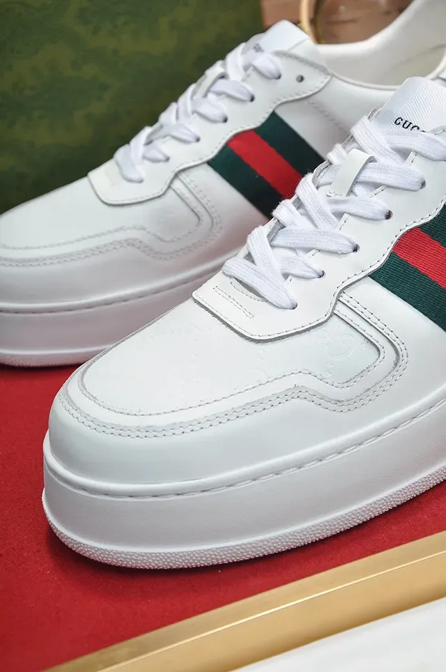 Gucci White Green Leather Web Stripe Side Panel Lifestyle Sneakers 3