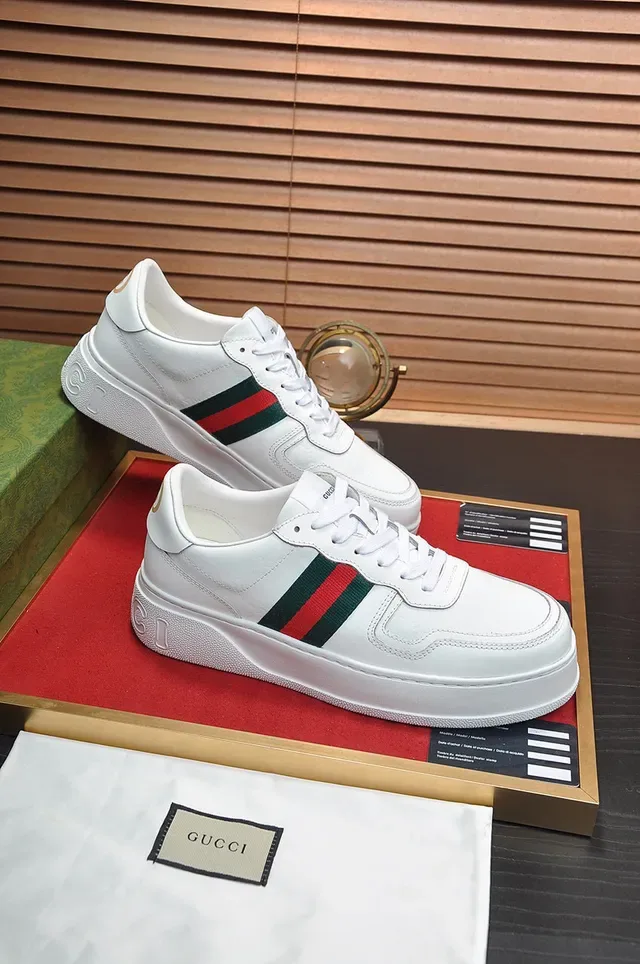 Gucci White Green Leather Web Stripe Side Panel Lifestyle Sneakers 5